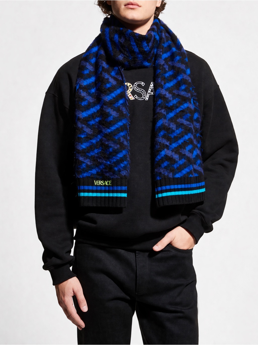Firm Priceauthentic Versace Greca Wool Scarf Unisex